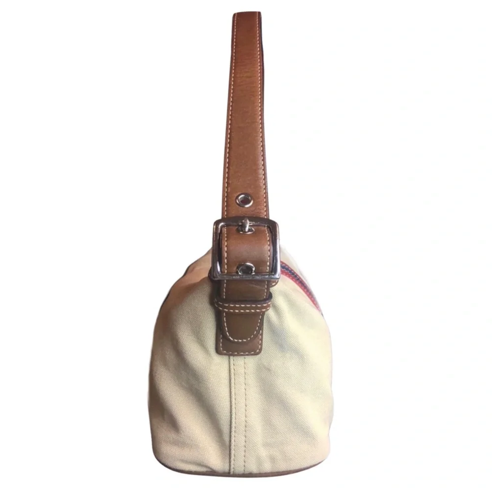 COACH Soho Hampton Canvas Stripe Mini Shoulder Bag with Exterior Zip Pocket